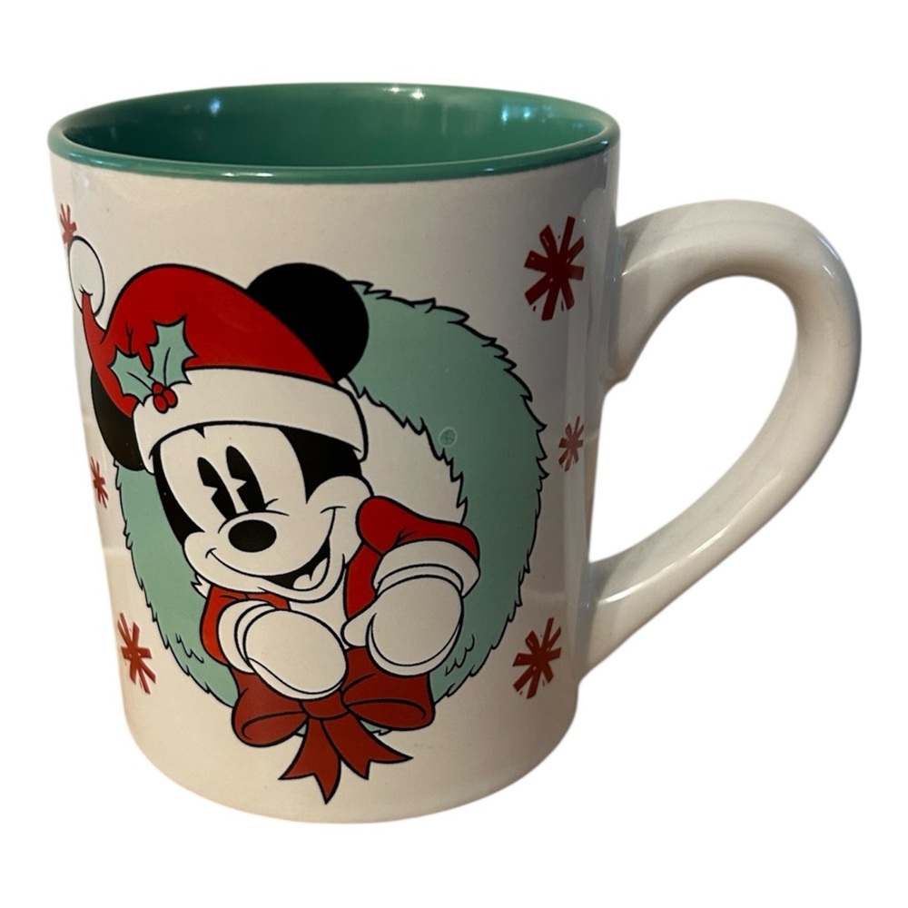 Disney Mickey Mouse Holiday Mug Christmas mug Mickey Santa hat & wreath 14 oz